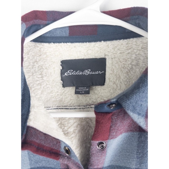 Sherpa Shacket Mens Large Plaid Lumberjack Outdoor Snap On Eddie Bauer - Picture 3 of 9
